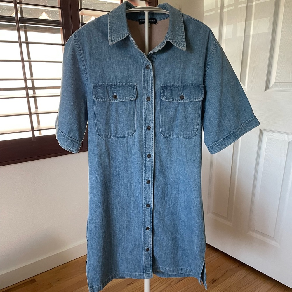 American Apparel Vintage Button Down Denim Dress with Pockets XS